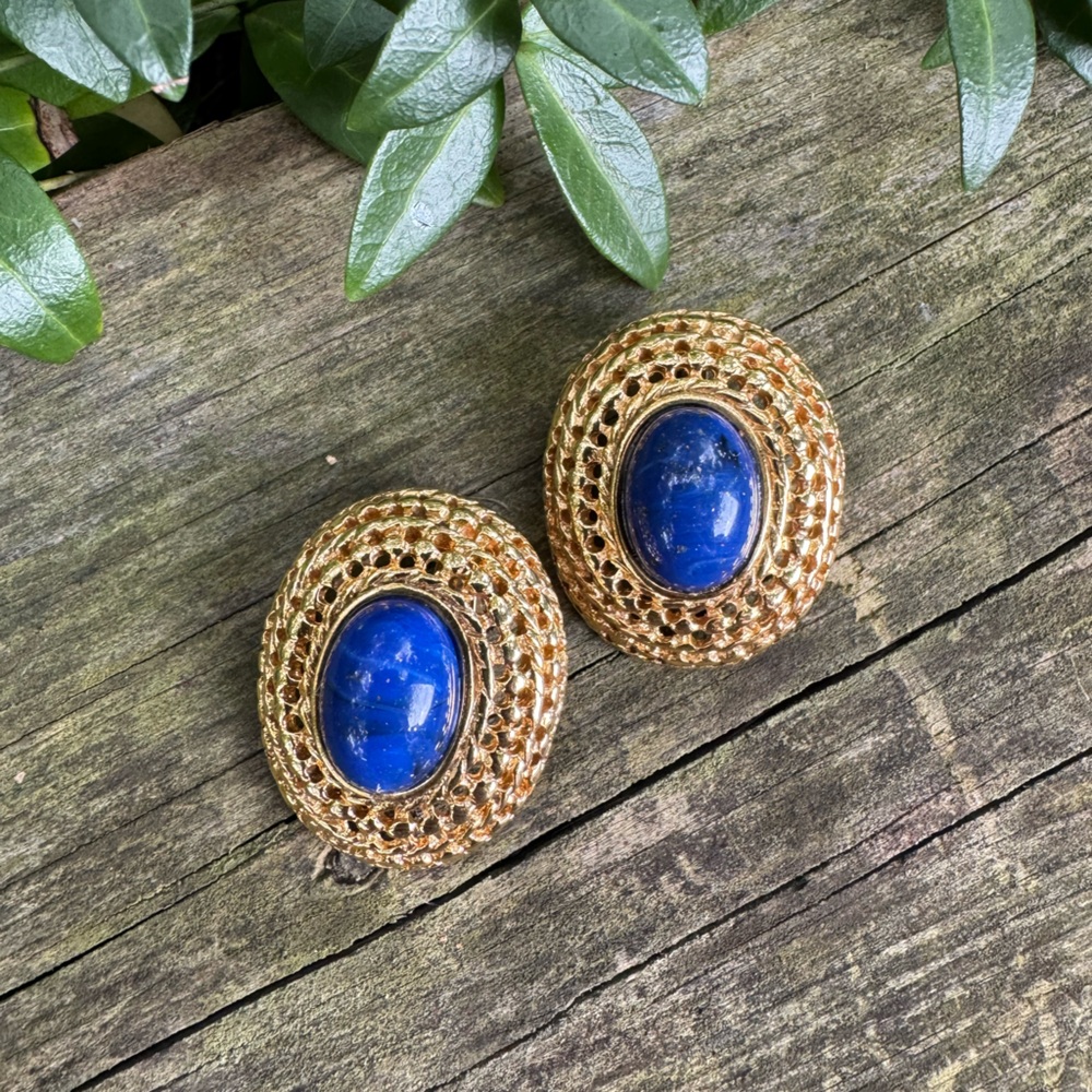 Les Bernard Lapis Gold Earrings
